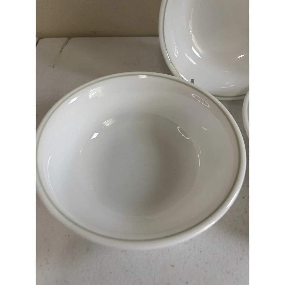Corelle White with Green Rim Cereal Soup Bowls 6.25